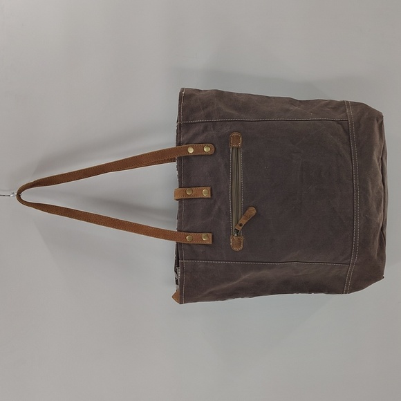 Great Nautical Tote Bag Floral Print Canvas And Leather - Picture 7 of 9